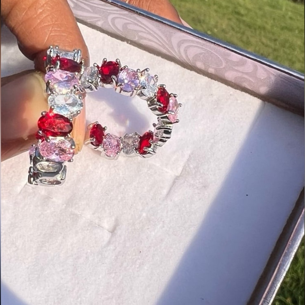 Gorgeous Silver Plated Ruby Clear Crystal Earring… - image 3